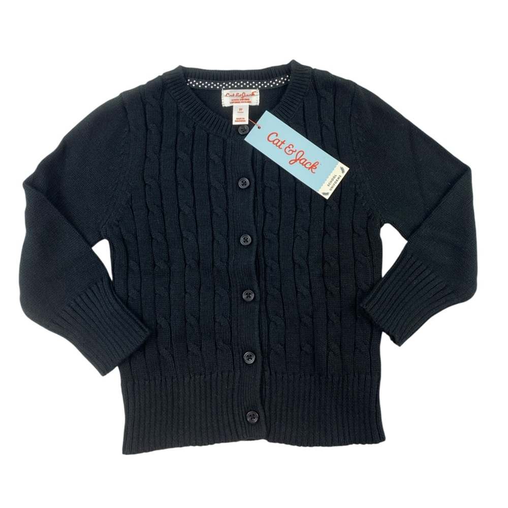 Cat &‎ Jack Girls Classic Cable Knit School Uniform Cardigan Sweater Sz 2T